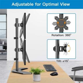 img 2 attached to 🖥️ HUANUO Dual Monitor Stand - Vertical Stack Screen Free-Standing Holder LCD Desk Mount: Accommodates Two 13-32 Inch Computer Monitors with C Clamp Grommet Base