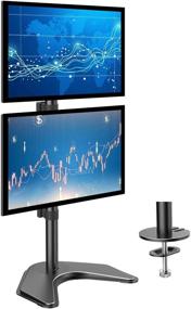 img 4 attached to 🖥️ HUANUO Dual Monitor Stand - Vertical Stack Screen Free-Standing Holder LCD Desk Mount: Accommodates Two 13-32 Inch Computer Monitors with C Clamp Grommet Base