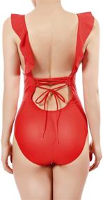 img 2 attached to 👙 Flattering & Stylish: Soyml Women's One Piece Swimsuit with Criss Cross Tie Back & Tummy Control - Ruffle Solid Monokinis for Elegant Swimwear