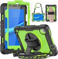 📱 protective shockproof case for lenovo tablet m8 8.0” with 360° swivel kickstand/hand strap, screen protector & shoulder strap - green, kid-proof design, pencil holder logo