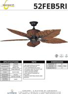 🍃 fernleaf breeze tropical ceiling fan with 52-inch iron blades in bohemian style, damp rated with quiet motor and downrod mount – light kit adaptable, rustic brown finish логотип