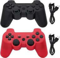 🎮 ceozon wireless ps3 controller bluetooth gamepad for playstation 3 joystick with charging cords 2 pack - black + red logo
