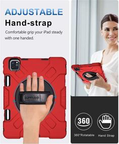 img 1 attached to SUPFIVES IPad Pro 11 Case 2018/2020 With Strap And Pencil Holder [Support Pencil Charging]+Hand Strap+Shoulder Strap+Stand Heavy Duty Shockproof Case For IPad Pro 11 Inch 1St/ 2Nd Generation (Red)