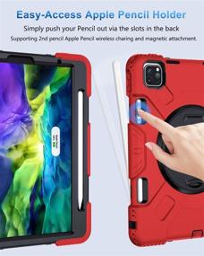 img 2 attached to SUPFIVES IPad Pro 11 Case 2018/2020 With Strap And Pencil Holder [Support Pencil Charging]+Hand Strap+Shoulder Strap+Stand Heavy Duty Shockproof Case For IPad Pro 11 Inch 1St/ 2Nd Generation (Red)