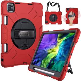 img 4 attached to SUPFIVES IPad Pro 11 Case 2018/2020 With Strap And Pencil Holder [Support Pencil Charging]+Hand Strap+Shoulder Strap+Stand Heavy Duty Shockproof Case For IPad Pro 11 Inch 1St/ 2Nd Generation (Red)