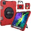 supfives ipad pro 11 case 2018/2020 with strap and pencil holder [support pencil charging]+hand strap+shoulder strap+stand heavy duty shockproof case for ipad pro 11 inch 1st/ 2nd generation (red) logo