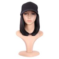 🧢 mapofbeauty 12 inch/30 cm short straight synthetic hair extension baseball hat bob wig in black - enhanced seo logo