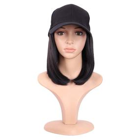 img 4 attached to 🧢 MapofBeauty 12 Inch/30 cm Short Straight Synthetic Hair Extension Baseball Hat Bob Wig in Black - Enhanced SEO