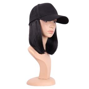 img 3 attached to 🧢 MapofBeauty 12 Inch/30 cm Short Straight Synthetic Hair Extension Baseball Hat Bob Wig in Black - Enhanced SEO