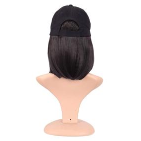 img 1 attached to 🧢 MapofBeauty 12 Inch/30 cm Short Straight Synthetic Hair Extension Baseball Hat Bob Wig in Black - Enhanced SEO