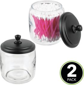 img 3 attached to 🏺 mDesign Glass Apothecary Jar Organizer Container with Steel Lid for Bathroom, Vanity, Laundry Room - Cotton Balls, Swabs, Rounds Holder - 2 Pack, Clear/Black