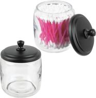 🏺 mdesign glass apothecary jar organizer container with steel lid for bathroom, vanity, laundry room - cotton balls, swabs, rounds holder - 2 pack, clear/black логотип