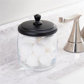 img 2 attached to 🏺 mDesign Glass Apothecary Jar Organizer Container with Steel Lid for Bathroom, Vanity, Laundry Room - Cotton Balls, Swabs, Rounds Holder - 2 Pack, Clear/Black