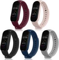 set of 5 soft silicone replacement straps for xiaomi mi band 4 & 3 fitness trackers - sport bands in black, navy blue, gray, wine red, and pink sand logo