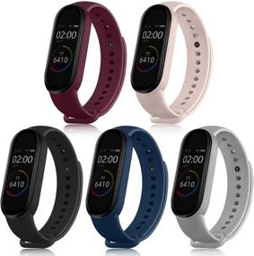 img 4 attached to Set of 5 Soft Silicone Replacement Straps for Xiaomi Mi Band 4 & 3 Fitness Trackers - Sport Bands in Black, Navy Blue, Gray, Wine Red, and Pink Sand
