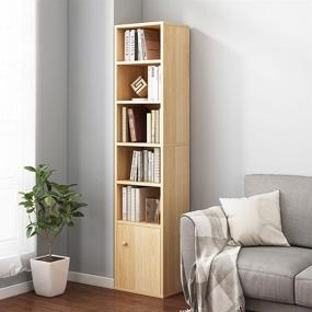 img 4 attached to 📚 IOTXY Small Narrow Corner Bookcase - 59 Inches Tall Gap Freestanding Storage Cabinet, 6 Lattices Open Shelves Tower Rack with Door, Bookshelf, Oak - Space-saving Storage Solution for Any Room