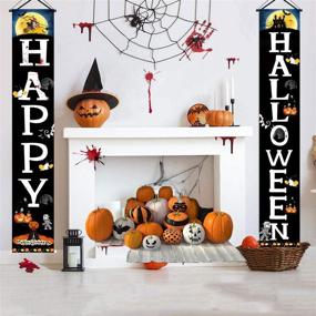 img 2 attached to 🎃 Famoby Happy Halloween Hanging Banner Porch Sign: Ghoul Bat Pumpkin Décor for Outdoor Indoor Party 72"x12