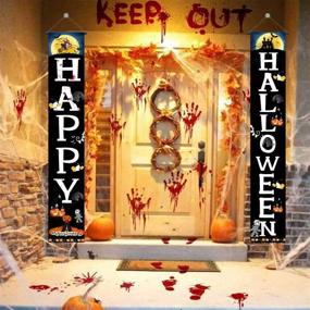 img 1 attached to 🎃 Famoby Happy Halloween Hanging Banner Porch Sign: Ghoul Bat Pumpkin Décor for Outdoor Indoor Party 72"x12