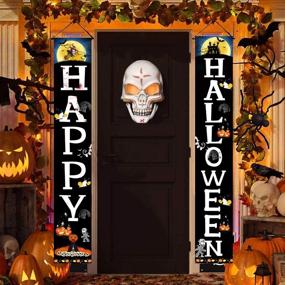 img 4 attached to 🎃 Famoby Happy Halloween Hanging Banner Porch Sign: Ghoul Bat Pumpkin Décor for Outdoor Indoor Party 72"x12