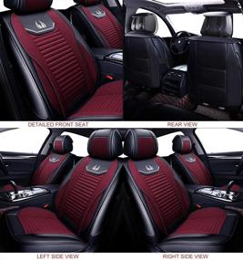 img 2 attached to 🚗 OASIS AUTO Leather & Fabric Car Seat Covers - Universal Fit Set, Red Front Pair - Auto Interior Accessories