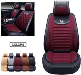 img 4 attached to 🚗 OASIS AUTO Leather & Fabric Car Seat Covers - Universal Fit Set, Red Front Pair - Auto Interior Accessories