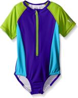 speedo short sleeve zip 1-piece swimsuit for girls logo