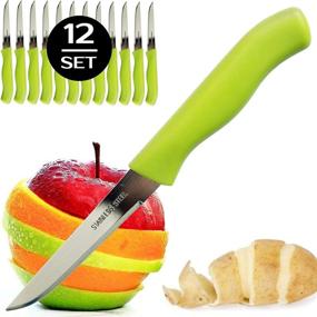 img 3 attached to 🔪 BRENIUM 12-Piece Paring and Garnishing Knife Set with Straight Edge 3 Inch Blade, Stainless Steel, Spear Point, Ideal for Fruit & Vegetable Cutting, Peeling - Green