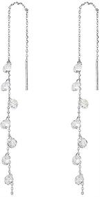 img 4 attached to 💎 SLUYNZ 925 Sterling Silver Sparkling CZ Droplet Dangle Earrings: Elegant Long Threaders for Women & Teen Girls