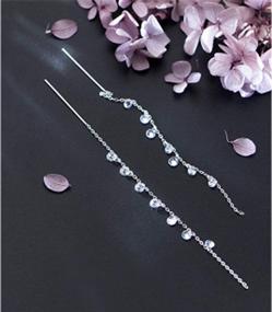 img 1 attached to 💎 SLUYNZ 925 Sterling Silver Sparkling CZ Droplet Dangle Earrings: Elegant Long Threaders for Women & Teen Girls