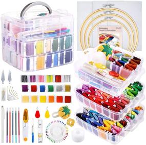 img 4 attached to Caydo 254-Piece Embroidery Kit for Beginners: Organizer, 162 Color Threads, Transparent 3-Tier Storage Box, 3 Aida Cloths, Instructions, Embroidery Hoops, Cross Stitch Tools