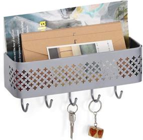 img 1 attached to Wall Mount Metal Entryway Storage Organizer with 5 Hooks for Coat, Keys - NEX Mail Sorter Key Basket