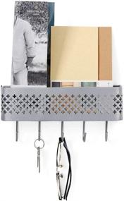 img 2 attached to Wall Mount Metal Entryway Storage Organizer with 5 Hooks for Coat, Keys - NEX Mail Sorter Key Basket