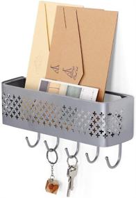 img 4 attached to Wall Mount Metal Entryway Storage Organizer with 5 Hooks for Coat, Keys - NEX Mail Sorter Key Basket