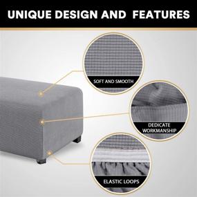 img 2 attached to Premium Elastic Ottoman Slipcover: Stylish Jacquard Stretch Cover for Oversized Ottomans with Thick Checked Fabric - Perfect Fit for Living Room Foot Rest (Dove)