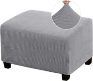 premium elastic ottoman slipcover: stylish jacquard stretch cover for oversized ottomans with thick checked fabric - perfect fit for living room foot rest (dove) logo