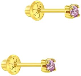 img 3 attached to 💖 Stunning 14k Yellow Gold Tiny Pink CZ Screw Back Earrings - Safe & Stylish Accessories for Baby Girls