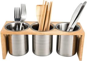 img 4 attached to Stainless Steel Flatware Holder Caddy Organizer with Wood Base 🍴 - Ideal for Countertop, Parties & Kitchen - IMEEA Silverware Utensil Caddy