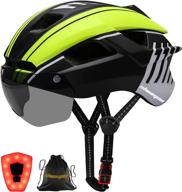 ultimate protection: shinmax bc-033 bike helmet with usb rechargeable light, detachable magnetic goggles, and backpack reflective strap for adult mountain road cycling logo