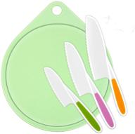 🥬 leefe kids cooking supplies: 3-piece knife set and cutting board, safe lettuce and salad knives for real kids cooking, serrated edges, bpa-free (green) logo
