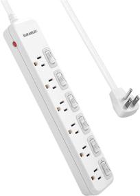 img 4 attached to Suraielec Power Strip Individual Switches: 8 FT Long Flat Plug Extension Cord 🔒 with 6 Outlet Surge Protector, On Off Switches, 15 AMP Safety Circuit Breaker, Wall Mountable