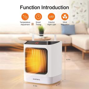 img 3 attached to SmartDevil Space Heater - 800W Mini Portable Heater with Timer, 2 Heating Settings, LED Lights - Ideal for Office, Bedroom, Kitchen (White)