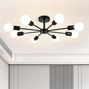 img 4 attached to 💡 Stylish Mid Century Sputnik Chandelier: 8-Light Flush Ceiling Pendant Lights in Black for Dining, Living, Bedroom, and Kitchen Décor