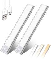 silver led closet light bar - wireless under cabinet light with 3 colors, dimmable motion sensor, usb rechargeable battery, ideal for kitchen cabinet, hallway, stairs (2 pack) логотип