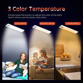 img 3 attached to Silver LED Closet Light Bar - Wireless Under Cabinet Light with 3 Colors, Dimmable Motion Sensor, USB Rechargeable Battery, Ideal for Kitchen Cabinet, Hallway, Stairs (2 Pack)