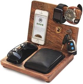 img 1 attached to Wooden Docking Station for Men - Best Desk Organizer and Nightstand Stand by ABHANDICRAFTS for Watches, Cell Phones - Ideal Gift for Husband, Dad on Anniversary, Birthday