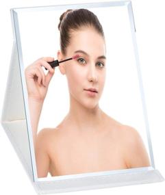img 4 attached to 💄 AHOOH Portable Folding Tabletop Makeup Mirror - Adjustable Standing Vanity Mirror for Women and Men on the Go