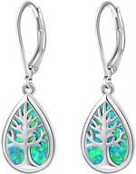 💎 lightweight opal gem tree of life leverback earrings for women and girls - abalone or created opal drop dangle earrings logo