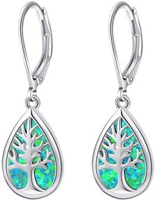 img 4 attached to 💎 Lightweight Opal Gem Tree of Life Leverback Earrings for Women and Girls - Abalone or Created Opal Drop Dangle Earrings