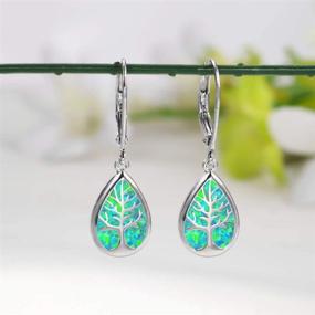 img 1 attached to 💎 Lightweight Opal Gem Tree of Life Leverback Earrings for Women and Girls - Abalone or Created Opal Drop Dangle Earrings