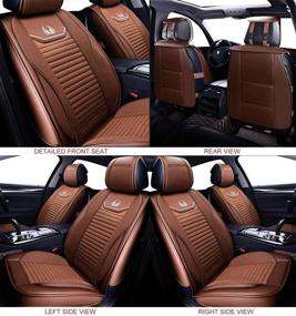 img 2 attached to 🚗 OASIS AUTO Leather & Fabric Car Seat Covers, Faux Leatherette Automotive Vehicle Cushion Cover for Cars SUV Pick-up Truck - Universal Fit Set, Brown (OS-008 Front Pair)